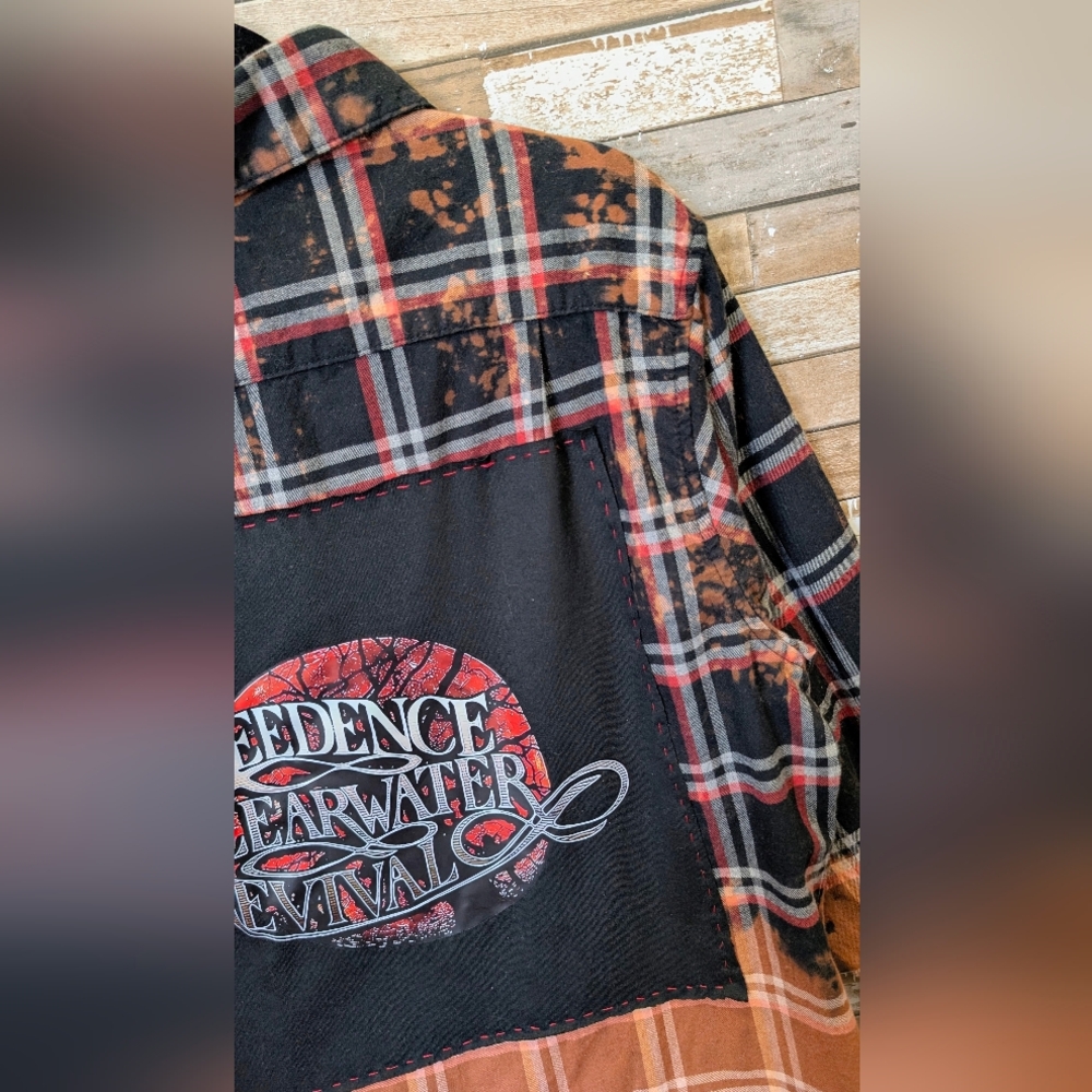Credence Clearwater Revival Upcycled Dip Dye Bleached Flannel Shirt - Picture 5 of 15